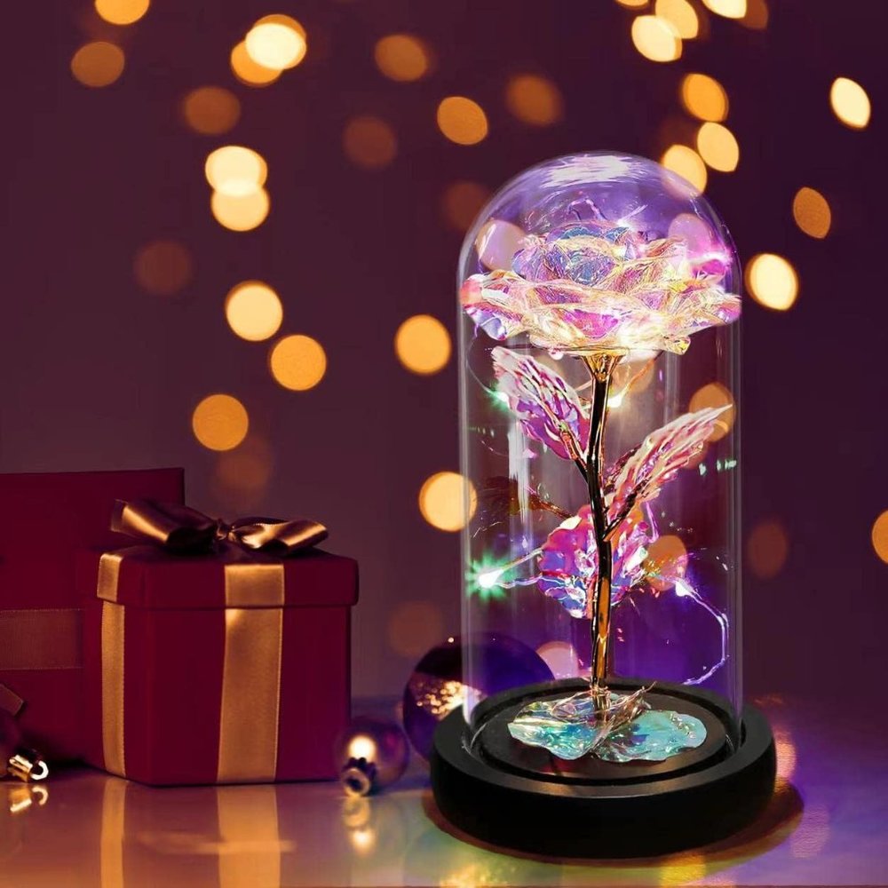 Glass Rose Galaxy Enchanted Light-Up Flower - Perfect Gift for Women Multi Color